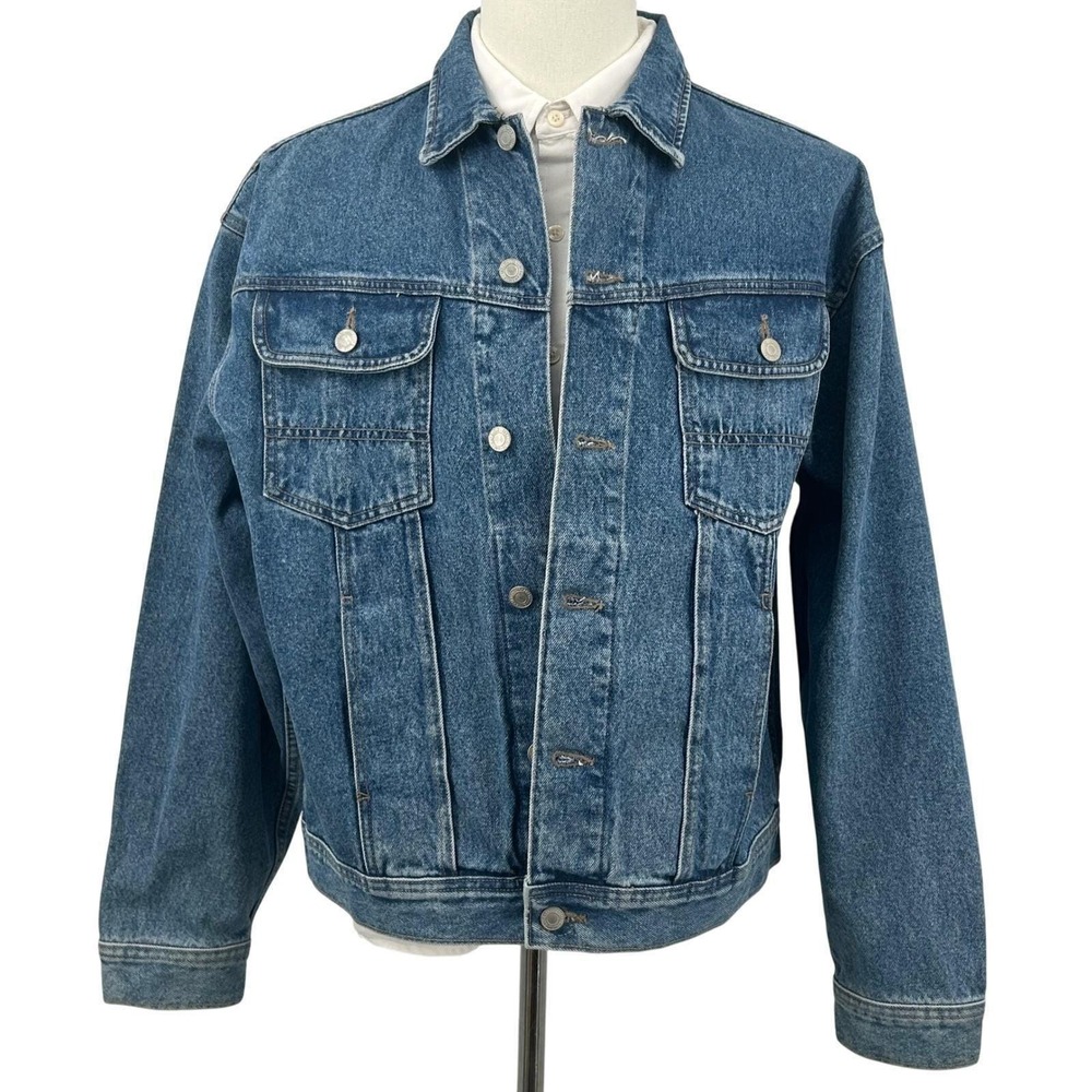 Vintage Denim Jacket Mens Large Made in USA Cotton Trucker Blue Americana 90s